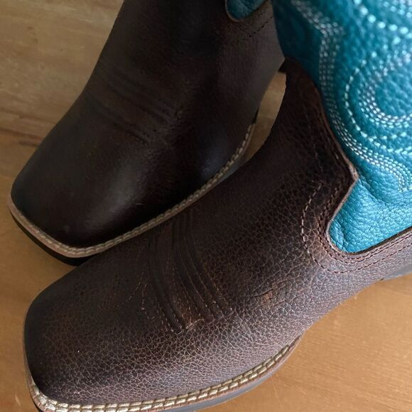Kid's Boy Ariat Crossfire Square Toe Turqouise Brown Boots  Size 4 Western - Picture 11 of 14